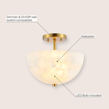 Celine 11.88" 2-Light Modern Contemporary Alabaster/Iron Inverted Dome LED Semi Flush Mount - JONATHAN Y